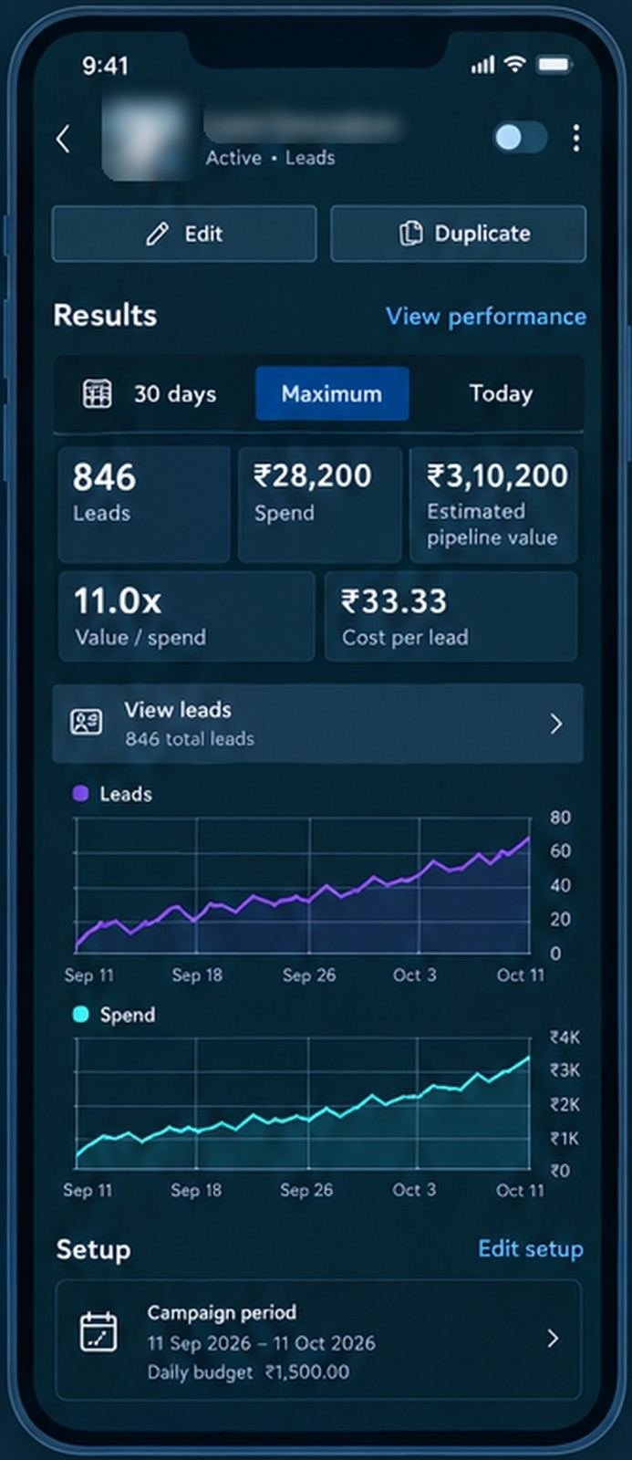 Lead generation - App view · sample data