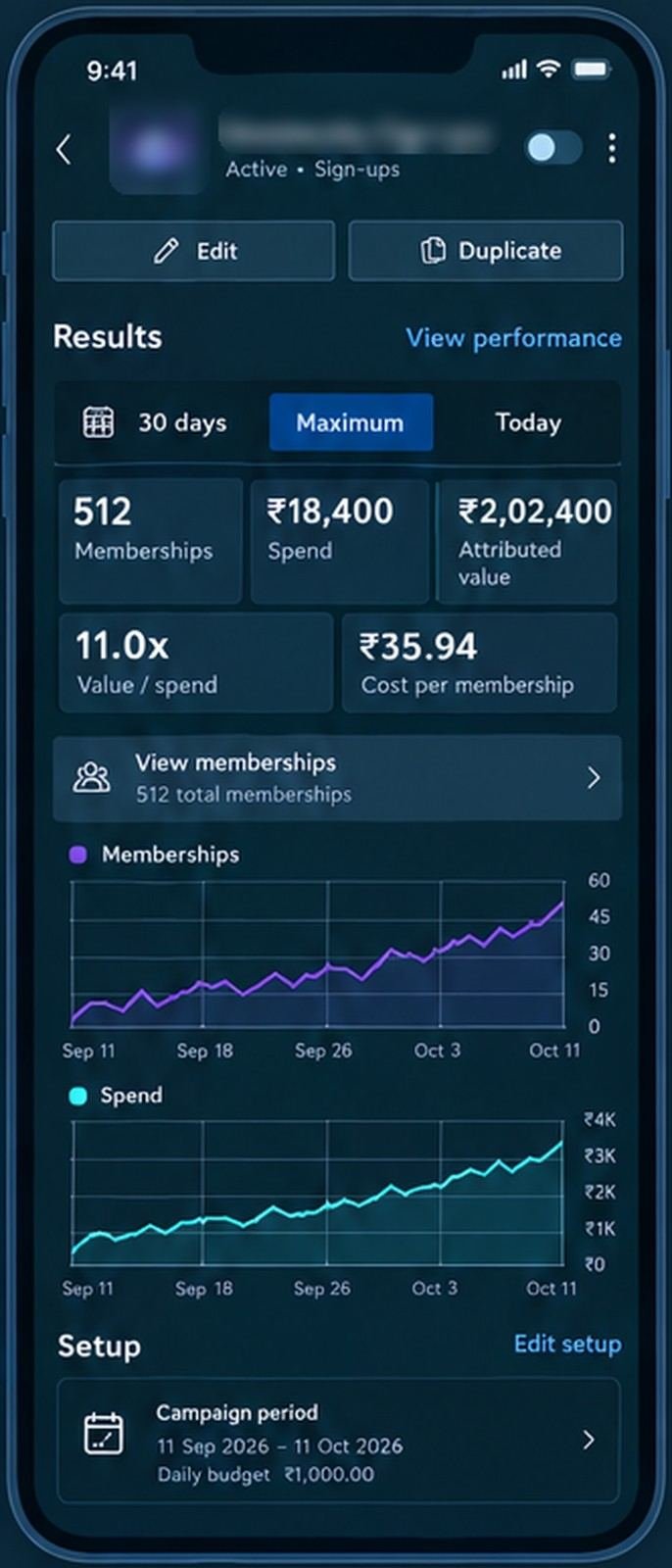 Memberships - App view · sample data