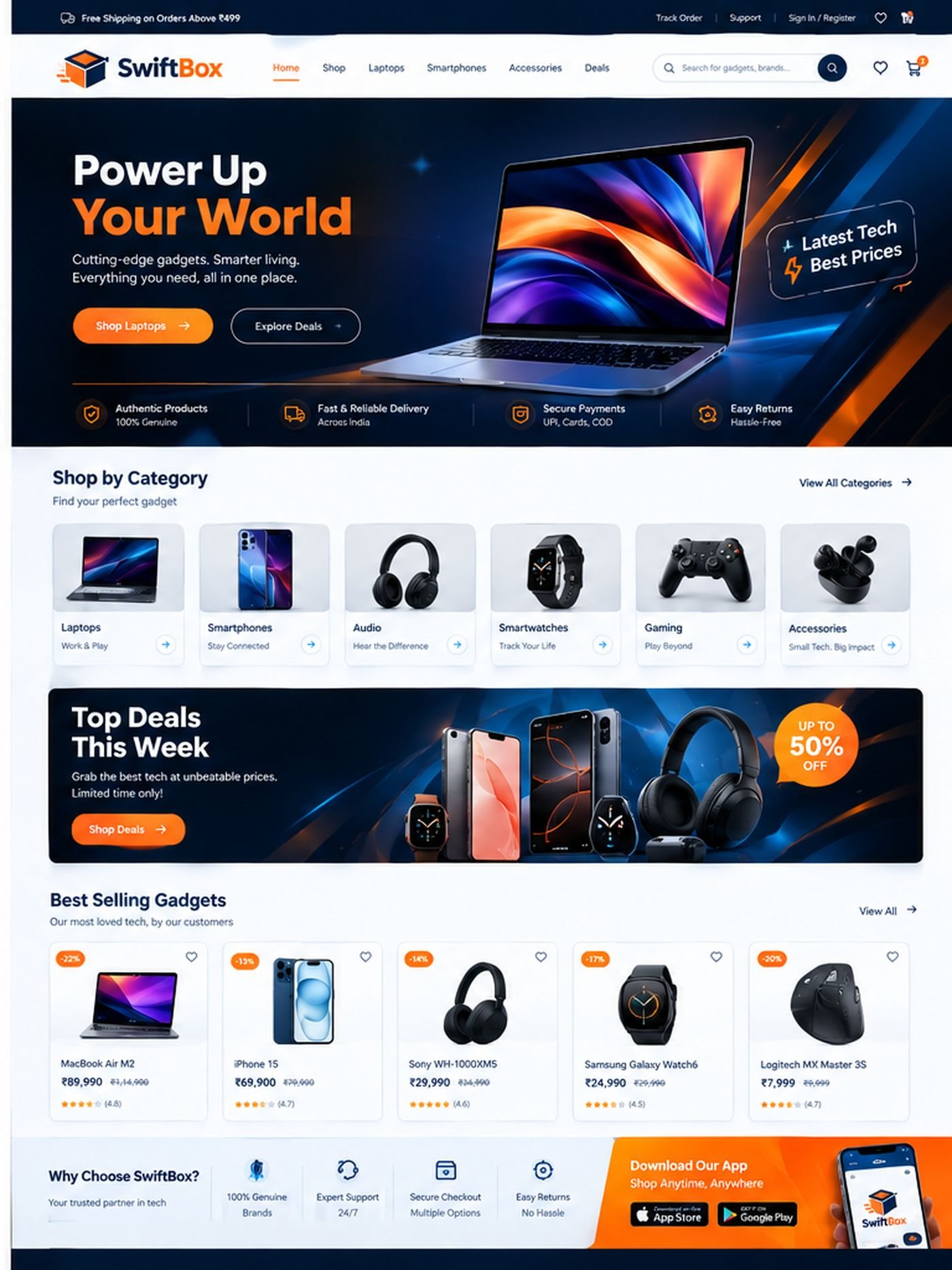 Gadgets store e-commerce website design scrolling preview